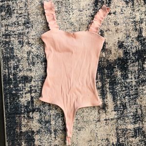 NEW Women’s Pink Ruffle Strap Bodysuit